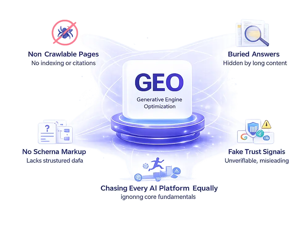 Common GEO optimization mistakes affecting AI search visibility