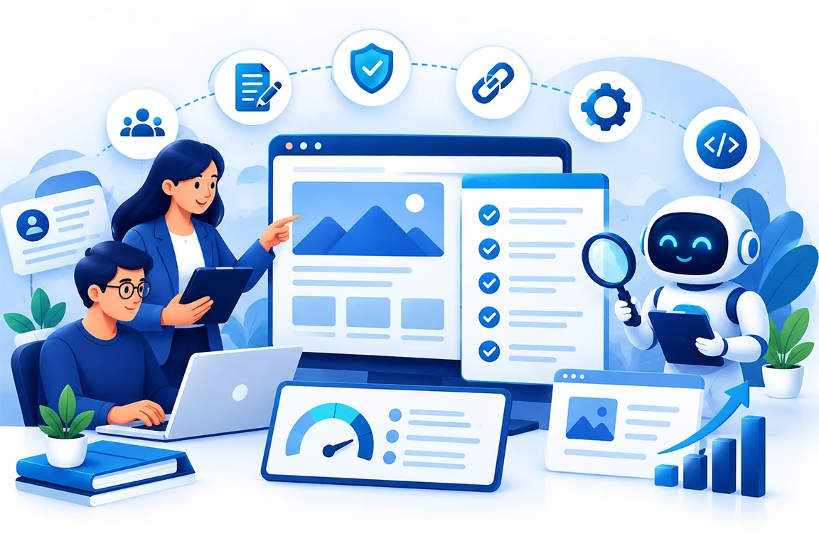 SEO professional reviewing website audit issues and fixes
