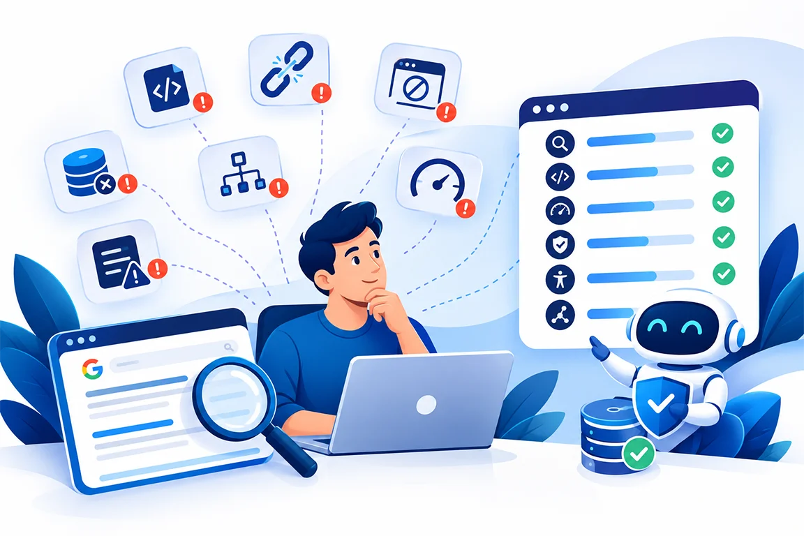 Website owner reviewing SEO audit issues and automated fixes